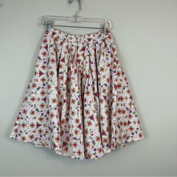 Ludo Cherry | Light Pink Floral A-Line Full Skirt with Pockets Size 8 - Picture 5 of 5